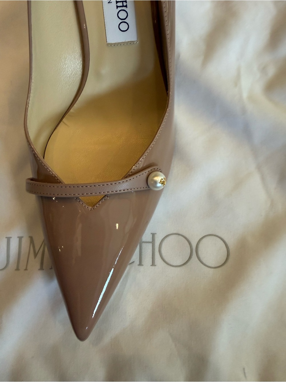 Jimmy Choo Blush Patent Leather Pointed-Toe Pumps with Pearl Strap - Picture 5 of 8
